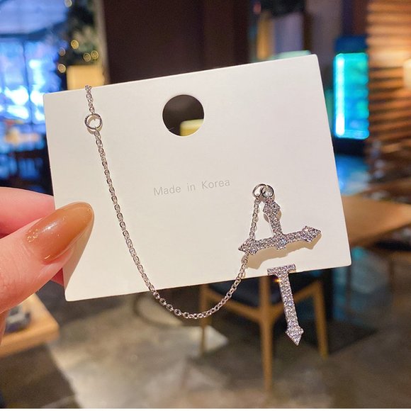 💙Rhinestones Cross Earrings Single Ear Climber - Picture 8 of 11